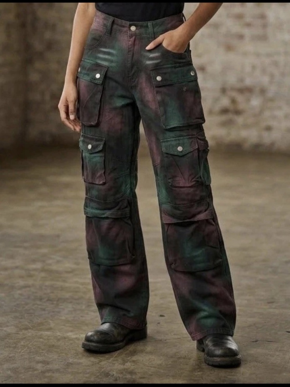 Tie-Dye Cargo Utility Pants - Green & Purple